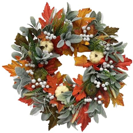 Herbstkranz Für Haustür, 45cm Thanksgiving Kranzs Mit Ahornblättern Und Kürbis Deko Künstlicher Herbstkranz Dekokranz Für Fensters Tür Tisch Kamin