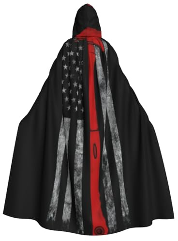 Cwyhdudoh Capa con capucha para adultos, diseño de hacha de bombero y línea roja, 190 cm, disfraz de Halloween, Navidad, carnaval, juego de rol