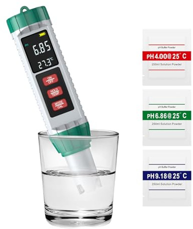 pH Meter (± 0,01), 5-in-1 pH, EC, TDS, Salzgehalt, Thermometer, hohe Genauigkeit, pH-Tester für Pool mit LED-Display mit Hintergrundbeleuchtung und Temperaturausgleich, für Trinkwasser/Pool, Grün