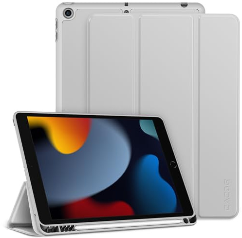 CACOE Hülle für iPad 9./8./7. Generation mit Stifthalter 10.2 Zoll | für iPad 10.2 Modell 2021/2020/2019, Ultradünne Schutzhülle aus TPU mit Standfunktion,Hellgrau