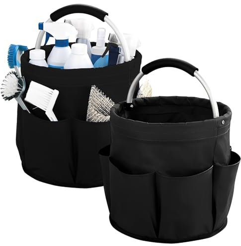 WOPPLXY juego de 2 organizador productos limpieza, organizador limpieza con asa y 6 compartimentos, cubo limpieza plegable para interiores y jardín