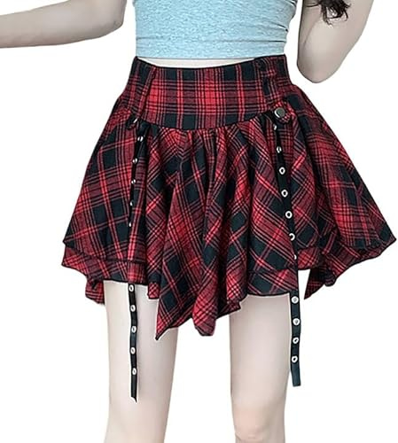 lozssnigzi Gonna Scozzese Donna, Skirt Plaid Party Casual Gonna Scozzese Y2k College Kilt Tartan a Pieghe Vintage Minigonna Natalizia Corta Invernale