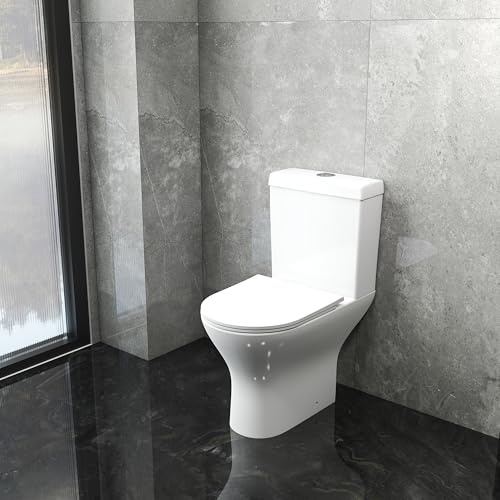 SLINE Modern Close Coupled Toilet Round White Pan with Slim Soft Close Seat | high gloss ceramic,quick release seat,white glossy ceramic glaze,dual flush cistern,floor‑mounted