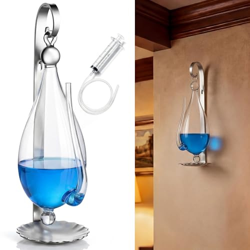 ElectricWise Weather Glass Barometer with Metal Bracket, Storm Glass Wall Mount Liquid Barometer for Visual Atmospheric Pressure Display, Classic Indoor Home Decor, Gift for Weather Lovers