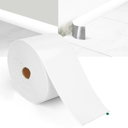 Battiscopa morbido, autoadesivo, flessibile, 10 m, in PVC, impermeabile, per cucina e bagno, larghezza 10 cm (Bianco)