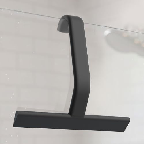 9.85Black Squeegee for Shower,Silicone Shower Squeegee with Built-In Hook All-one-Piece Shower Screen Wiper for Glass Doors & Bathroom Cleaning (Black)