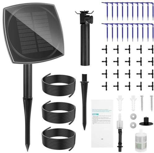 Adiwo Sistema de Riego Solar para Jardín, 12 Modos de Temporización, Kit de Riego por Goteo con 15 Microcabezales de Goteo para Vacaciones, Interior y Exterior Jardín Terraza, Balcón Plantas Verduras