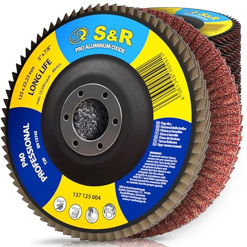 S&R Fläktslipskivor 125, grovskivor 125 metall, slipskivor 125 mm, fläktskivor 125 mm, fläktskivor 125 trä, lamellskiva | P40 | för rostning och borttagning av färg och lack