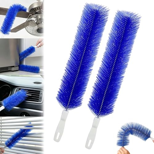 Bendable Microfiber Head, 2 Pcs Cobweb Duster, Plastic Fan Cleaner Brush,Microfiber Head Dusting Brush, Reusable Dust Remover for Air Conditioning Shutters, Fan Blades, Curtains (Blue, 2 Pcs)