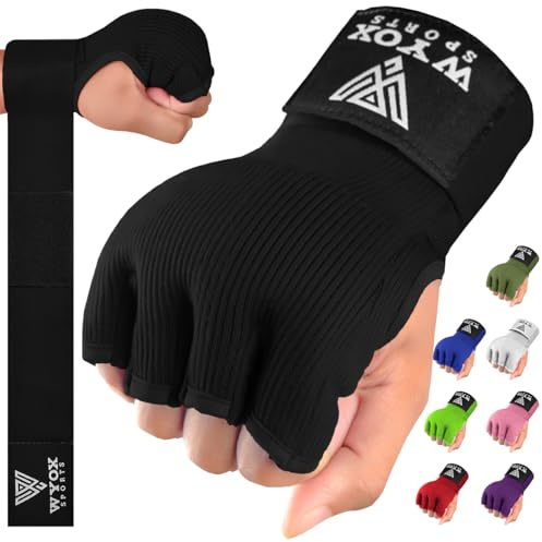 WYOX Gel Boxing Hand Wraps Inner Gloves for Men & Women – 80cm Quick Wrist Strap, Padded Knuckle Support, Fingerless MMA Muay Thai Kickboxing Wraps for Training, Punching & Martial Arts