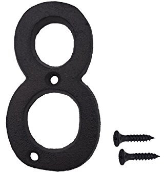 Numero civico in ferro battuto, 7,6 cm, viti abbinate incluse, nero, numero 8
