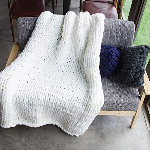 GLITZFAS Gestrickte Decke Grob Kuscheldecke Grobstrick Wolldecke Strickdecke Tagesdecke Überwurf Decke Zuhause Dekor Geschenk (Weiß,100x120cm)