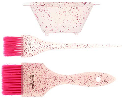 FRCOLOR Hair Dye Color Brush And Bowl Set Hair Tinting Brush Comb Salon Hair Coloring Dyeing DIY Salon Tool For Hair Tint Dying Coloring Applicator Home Barber Pink
