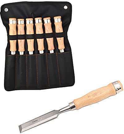 Juego de Cinceles 6pcs Juego Formones para Madera Acero Cromo-Vanadio y Mango de Madera para Tallar Madera Carpintería Recortar Los Bordes uego de cinceles profesionales para madera