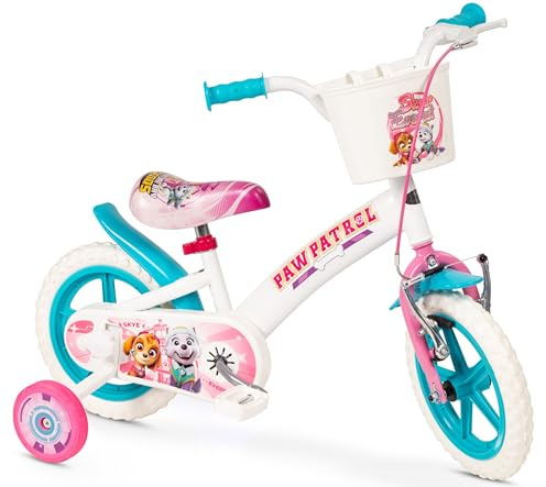 Toimsa Kinderfahrrad Paw Patrol 12 Zoll mit Stützrädern Eva-Reifen Stützrädern Korb 3-5 Jahre