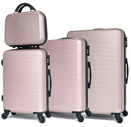 CELIMS - 3er Kofferset mit 1 Kosmetikkoffer - Koffertset mit Beautycase - Rose Gold 5859