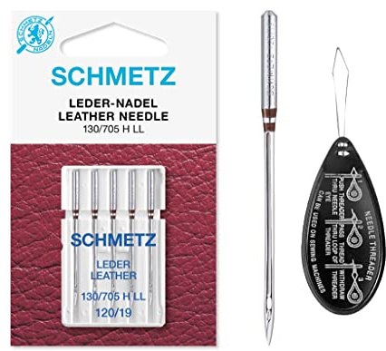 Leder-Nähmaschinennadeln, Größe 120/19, inklusive großem Nadeleinfädler