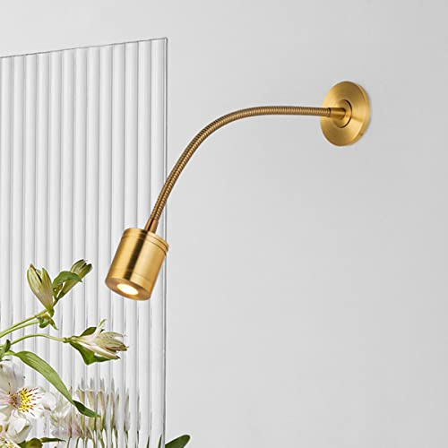 Nachttisch Wand Leselampe, 3W LED Leseleuchte 360° Flexible Schwanenhals Lampe, Modern Leselicht Wandleuchte Aus Metall, 3000K Warmweiß, 210 LM, Eingebettet Für Schlafzimmer Wohnzimmer Büro,Gold