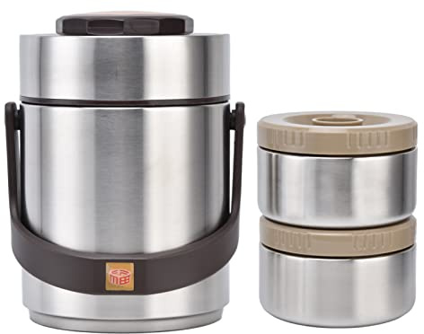 Boîte Bento Isotherme Adulte 1500ml en Acier Inoxydable 304, Système Double Vide Anti-Fuite pour Conservation Repas Chauds ou Froids, Design 3 Niveaux Empilables, Idéal Déjeuner Bureau ou Pique-nique