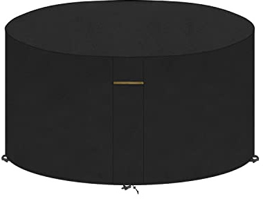 VANSHEIM Outdoor Table Cover for Garden Furniture Waterproof Fabric Outdoor Small Round Table Chair Waterproof Cover for Garden Furniture Heavy Duty Oxford Fabric Weatherproof Covers Ø130x71cm
