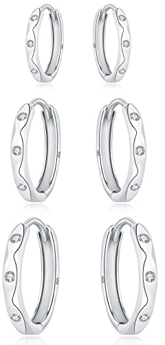 Cangall Creolen Silber 925 Klein, 3 Paare 925 Sterling Silber Creolen Ohrringe Set, Silber Damen Creolen Ohrringe in 9 / 11 / 13mm, Hypoallergen Schlafen Knorpel Kreolen Silber Creolen Ohrringe