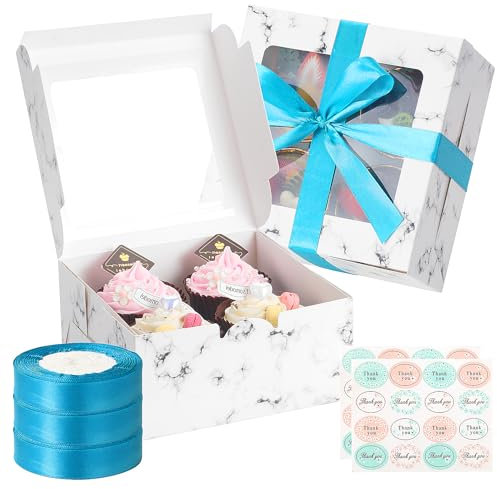 TsunNee Cupcake-Schachteln mit 4 Löchern und Fenster, wiederverwendbare Karton-Kuchenboxen für Cupcakes, Muffins, Leckereien, Einweg-Papier-Bäckerei-Boxen, Geschenkboxen für Zuhause, Bäcker, Hochzeit