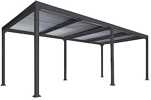 Alu Pergola HWC-L41, Lamellen-Pavillon Terrassenüberdachung, stabiles 8cm-Metall-Gestell 3x6m - anthrazit