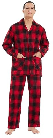 Kolipajam, set pigiama in cotone per uomo, 2 pezzi, a quadri, comodo, biancheria da notte, PJS con tasche, M