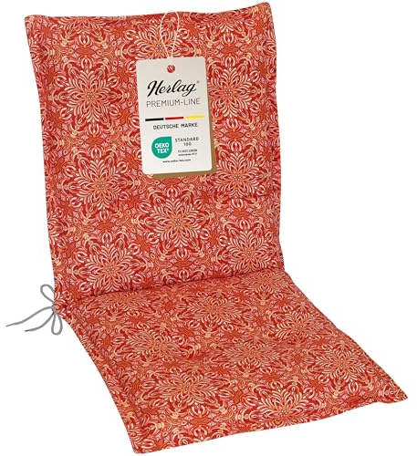 Herlag Gartenmöbelauflage Valeria Niedriglehner 103x50x7,5cm | Sitzauflage Mandala-Muster | Polsterauflage Stapelstuhl | Gartenstuhlauflage Design-Edition | Öko Tex 100 | 1 Polster | Orange Mandala