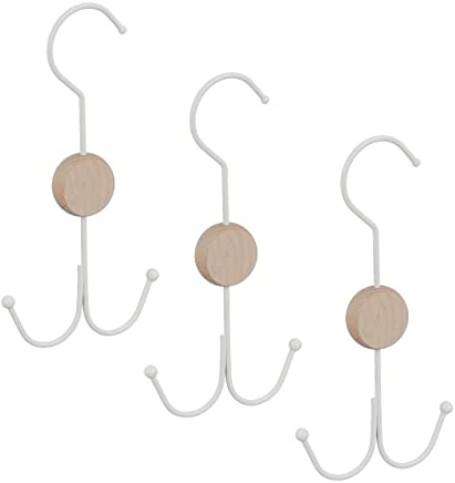 Relaxdays Set 6 Perchas Cinturones 2 Ganchos, para Bolsos, Corbatas y Accesorios, Metal y Madera, Blanco