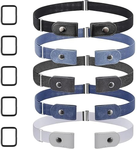 dogmoon Gürtel Ohne Schnalle, 5 Stück Elastischer Grtel, Schnallenfreier Verstellbarer Gürtel Unsichtbarer Stretch Einstellbarer elastischer Gürtel für Damen und Herren