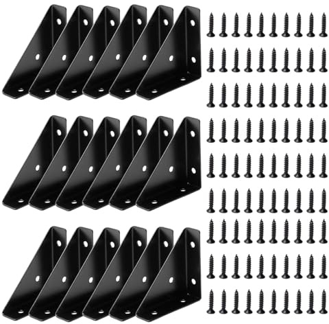 Corner Brace Brackets,18Pcs 66mm x 66mm Corner Braces for Wood, Metal Corner Brackets, Triangle Shelf Bracket, Black Angle Bracket, Corner Desk Connector for Bed, Table, Cabinet