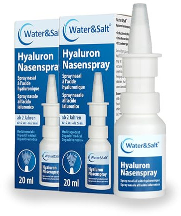 Water&Salt® Hyaluron Nasenspray 2x20ml [LANGANHALTENDE BEFEUCHTUNG BEI TROCKENER NASE] – ohne Konservierungsstoffe, mit hochwertiger Hyaluronsäure - Nasenpflegespray für die ganze Familie