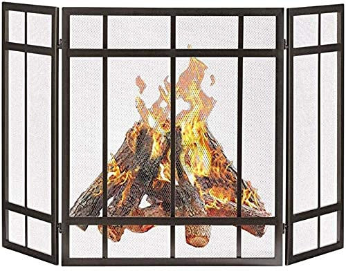 Funkenschutz, schwarzer Kaminschutz mit Metallgitterabdeckung, sicherer Feuerschutz für Babys und Kinder zum Schutz vor Funken und Flammen, 80 cm hoch Present