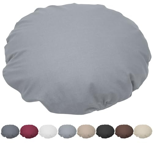 Nurtextil24 Kissen Rund 50cm Ø Durchmesser Grau Sitzkissen Dekokissen | Rundkissen 100 % Baumwolle mit Reißverschluss - Verwendung als Bodenkissen, Stuhlkissen, Sofakissen, Kopfkissen - Waschbar