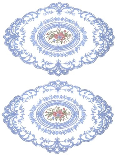 Retro-Spitzen-Tischsets, Tischuntersetzer, Platzsets, 2 Stück, 30,5 x 40,6 cm, oval, bestickt, französische Häkeldeckchen, Tassenmatte für Zuhause, Hochzeit, Blau