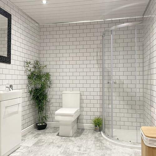 DBS White Metro Tile Effect Bathroom Wall Panels PVC Shower Kitchen Cladding (6 Panels - 3.9sqm)