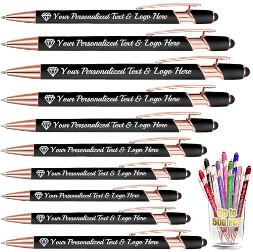 Ronbeaud Personalisierte Stifte mit Eingabestift, personalisierbare Stifte mit eingraviertem Logo-Namen, personalisierbare Stifte, Großpackung für Geschäftsabschluss, Jahrestag, Geschenk, schwarze