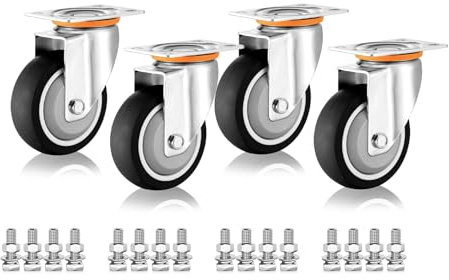 Schwerlast Bockrollen Industrie Platten Lenkrollen Mit Bremse 75mm 100mm 125mm 4 Stück, Keine Spuren & Leise Thermoplastischer Gummi Ersatz Rollen, Für Trolleys Möbel Plattformwagen(Swivel+Swivel,100m