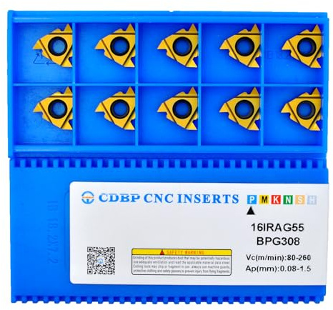 CDBP Inserti per Filettatura 16IR AG55 in Carburo di Tungsteno, per Filettatura Interna su Tornio CNC, 10 Pezzi