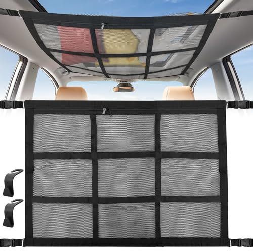 Kigniote Rete Portaoggetti Auto 80 x 52 cm Rete Bagagliaio Universale Rete Portaoggetti da Soffitto Per Auto Rete per Bagagli Auto per Auto, Jeep, Furgone, SUV