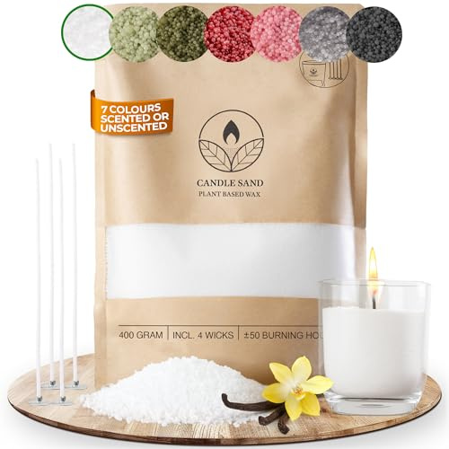 comforder Velas Perladas – Cera para Fabricación de Velas con Mechas – Set para Hacer Velas – Perlas de Cera Vegetal para Velas – Pearled Candle 400 g + 4 Mechas (Blanco)