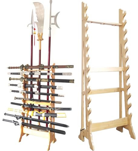 10/12-lagiger, mehrschichtiger, bodenstehender Schwertständer, vertikaler Schwerthalter-Ausstellungsständer – klassischer Waffenständer aus Holz zur Schwertmontage, Angelrute, Lichtrohrständer