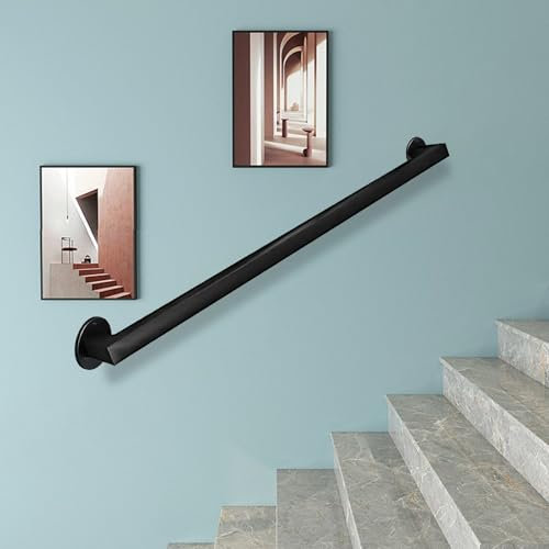 Modernes Treppenhandlaufhalterungsset, schwarzer Handlauf aus Schmiedeeisen für die Wandmontage von Innentreppen, 30–600 cm langes Metalltreppenhandlaufgeländer(100cm)