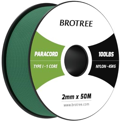 Brotree Paracord 2mm 50M 100% Nylonrep 1 Tråd Typ I Snöre för Utomhus, Hundhalsband, Armband, Camping - 45kg Brottlast (Kellygrön)