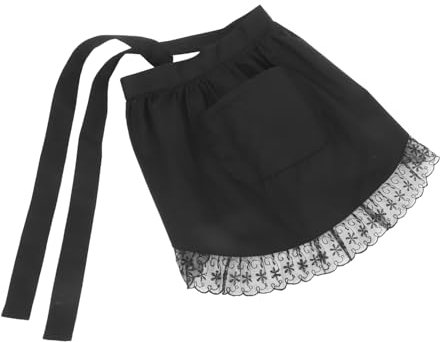 FELTECHELECTR Grembiule Da Cucina Donna Con Tasche Mezza Con Dettagli Pizzo Per Ristoranti e Caffè Nero