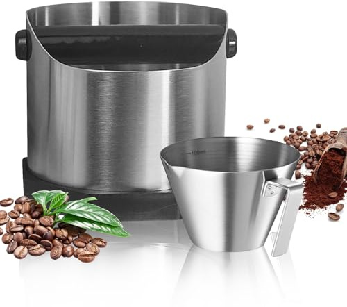 PRITOK Coffee Knock Box with Coffee Measuring Cup: 1600ml Stainless Steel Coffee Ground Knock Box with Removable Knock Bar, Large Capacity Espresso Knock Box for Coffee Shops, Milk Tea Shops