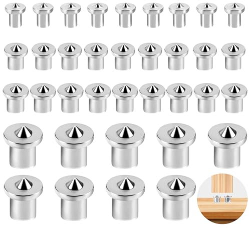 36 Pezzi Centro di Tasselli in Legno, Spina di Centraggio Strumento da 6/8/10/12mm, Perno Centro di Allineamento Lavorazione, Marcatori per Tasselli per La Lavorazione Del Legno