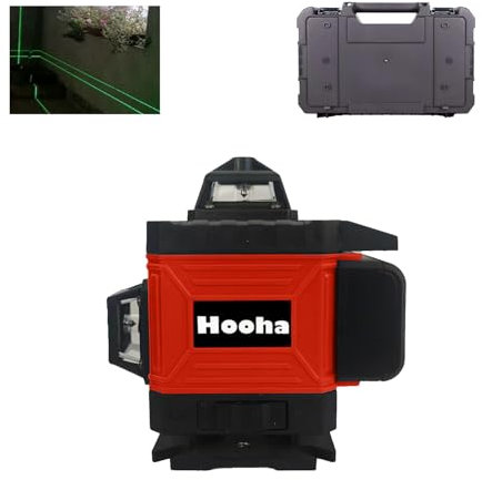 Hooha 4*360 Grad Grüne Kreuzlinienlaser 16 Linien Baulaser Kreuzlaser Linienlaser | 1m Stativ | 2 Akkus | Tragetasche | Fernbedienung | Selbstnivellierende Maschine für Outdoor Projekte/Innenbereich