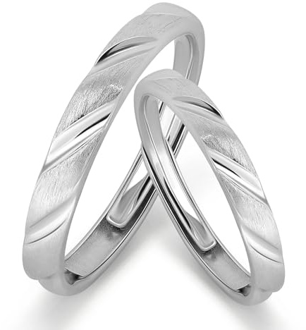 Meissa Alianzas de Ley Sólida 925 de Plata Pareja Anillos de Compromiso Boda para Hombres y Mujeres Adjustable Joyería Aniversario para Novia Prometida el Día de San Valentín (Juego de dos anillos)